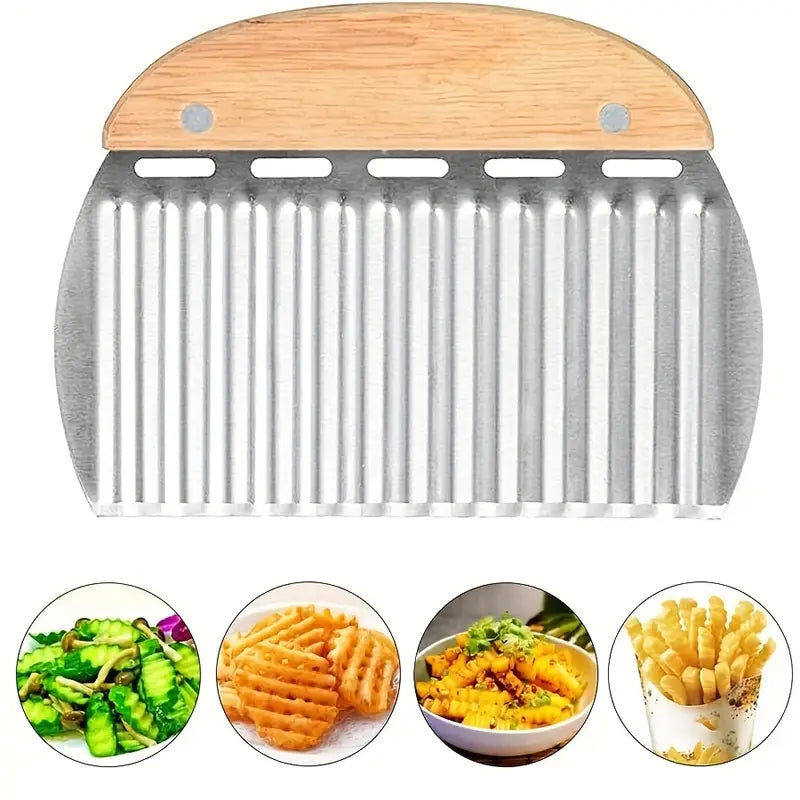 1pc JATEN Stainless Steel Crinkle Cutter, Vegetable Chopper for Potato Carrot, Wavy Chips French Fry Slicer, Kitchen Gadget Tool