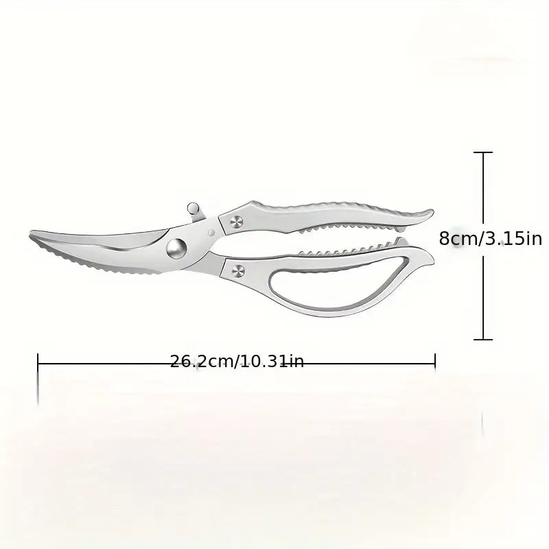 Stainless Steel Heavy-Duty Kitchen Scissors for Poultry, Meat, and Bones - Multi-Functional Food Shears with Ergonomic Handle for Chicken, Duck, and BBQ Prep, Poultry Scissors | Precision Cutting | Stainless Steel Blades
