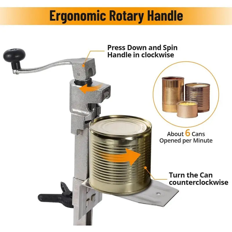 Manual Table Can Opener with 3 Spare Blades, Heavy Duty Commercial Countertop Can Opener, with Stainless Steel Blade and Plated Steel Base, Cast Iron