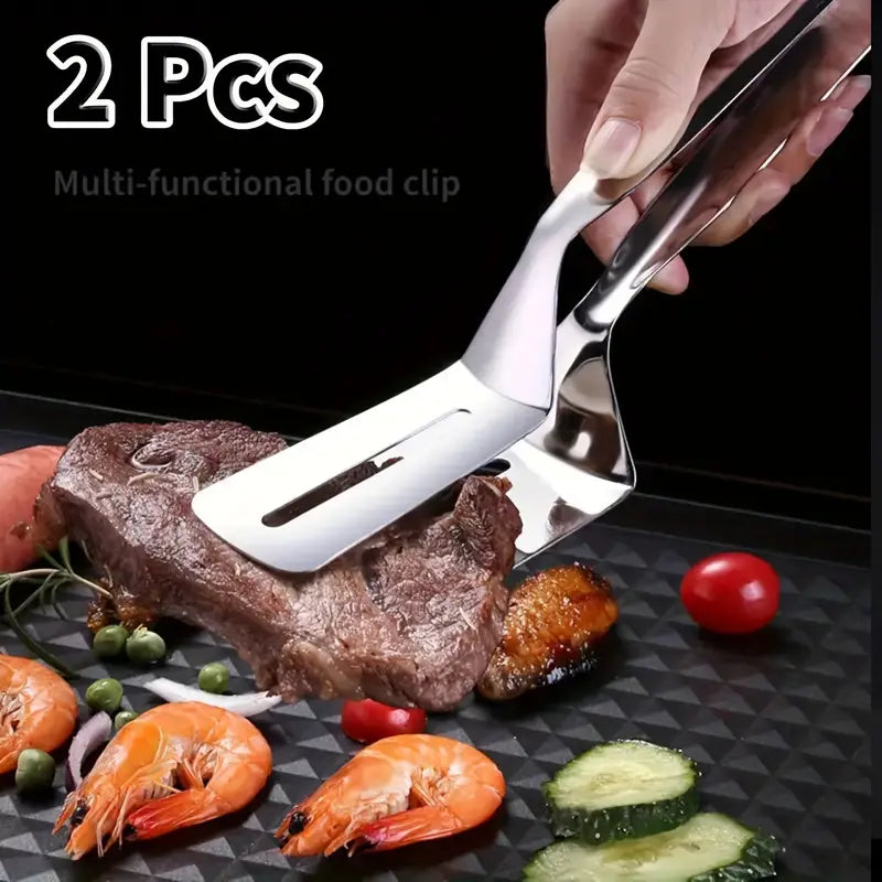 2pcs Stainless Steel Steak Clips, Multi-Functional Food Clip for Fish, Meat, Pizza, Barbecue, Universal Kitchen Utensil, Food Contact Safe