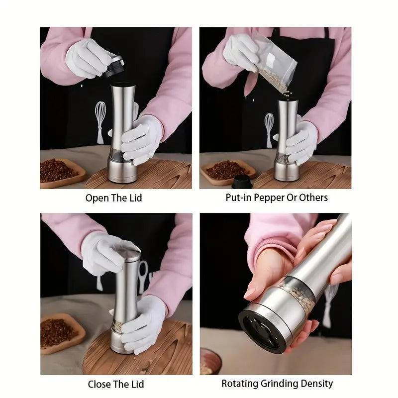 Stainless Steel Manual Pepper Grinder - Adjustable Thickness, Large Capacity, Portable Design for Outdoor Cooking & Home Use, Perfect for Black/White Pepper