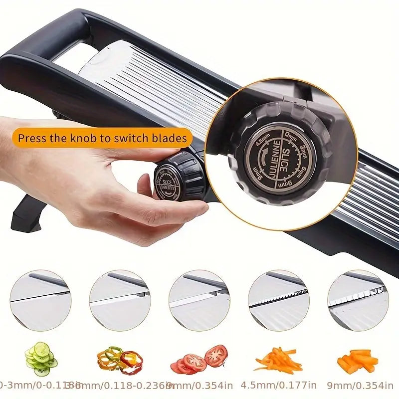 Professional Stainless Steel Mandolin Vegetable Slicer - Adjustable, Ergonomic Design for Precise Slicing of Potatoes, Tomatoes, Carrots & More - Durable & Easy to Clean Kitchen Tool, Vegetable Slicing