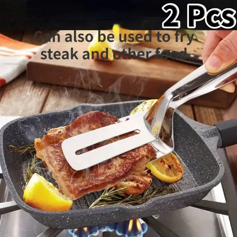 2pcs Stainless Steel Steak Clips, Multi-Functional Food Clip for Fish, Meat, Pizza, Barbecue, Universal Kitchen Utensil, Food Contact Safe