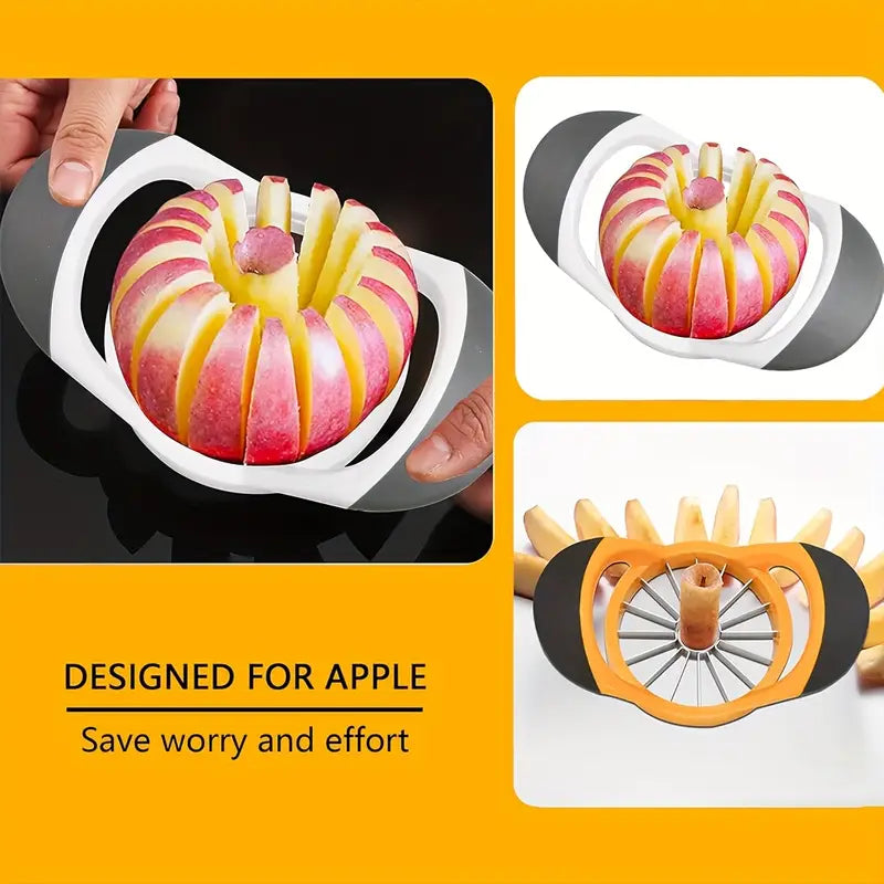 16-Slice Apple Slicer and Corer with Stainless Steel Blades - Durable White & Black Kitchen Tool for Effortless Fruit Prep, Quick Fruit Processor | Ergonomic Design | Robust Handle Construction