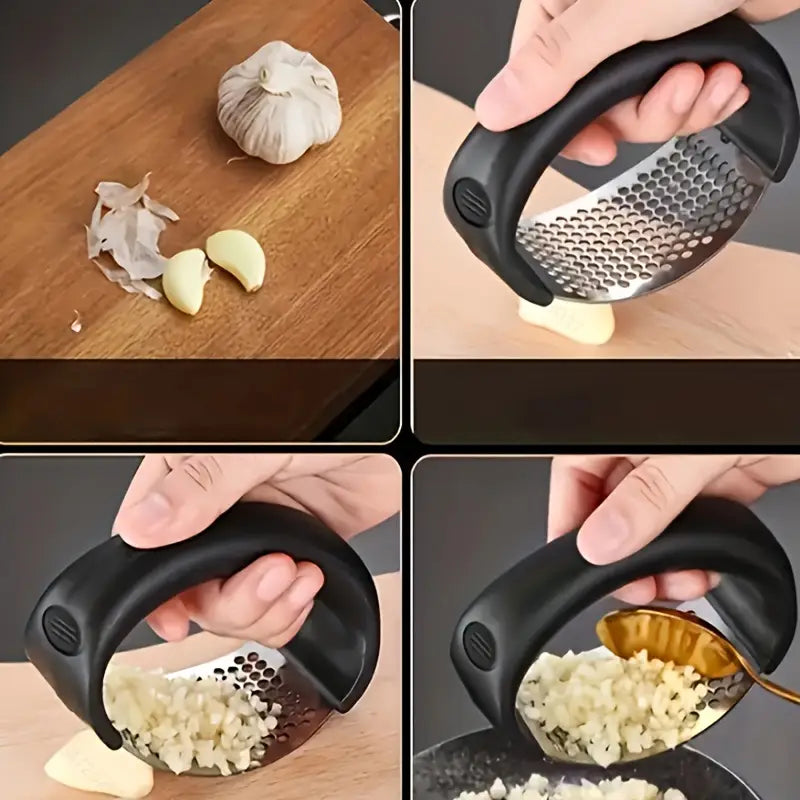 Stainless Steel Garlic Press & Mincer – Ergonomic Soft Handle, Easy-Squeeze & Clean, Professional Kitchen Tool for Effortless Garlic Crushing, Garlic Crusher