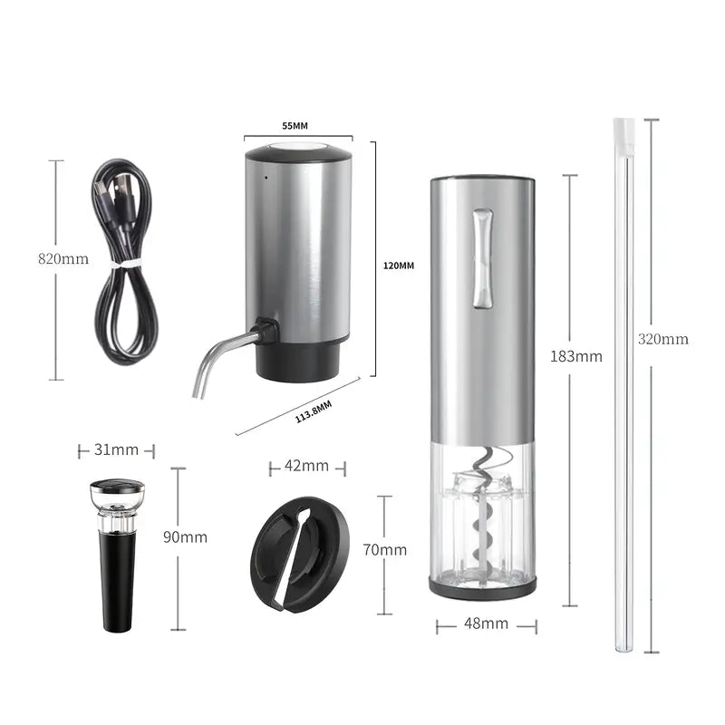 All-in-1 Electric Wine Opener Set - Automatic Rechargeable Corkscrew for Wine Bottles with Foil Cutter, Wine Aerator & Vacuum Stopper