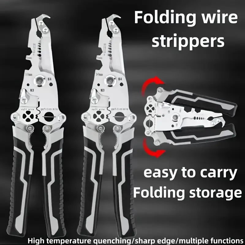 1PC18-in-1 Foldable Wire Stripper Manual Tool for Stripping, Cutting, Wrenching, Holding, Twisting, Pulling Nails, Screwdriver, with Convenient Storage Design, Suitable for Electricians, Home, Construction Sites