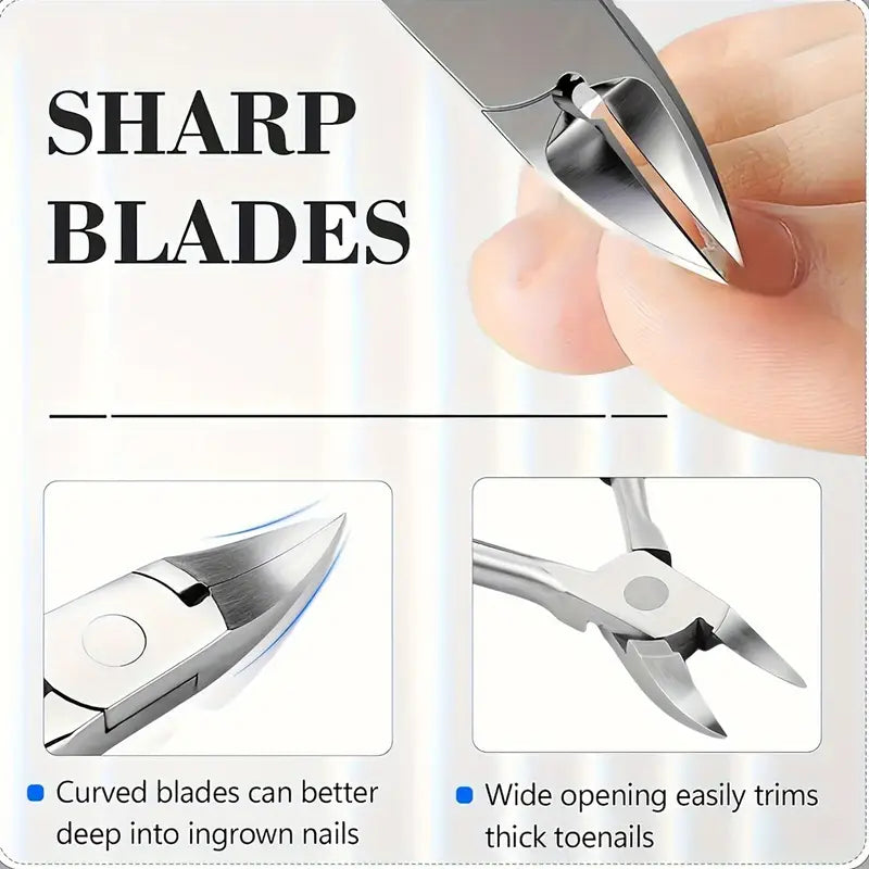 Nail Care Kit for Ingrown & Thick Toenails - Heavy-Duty Clippers Set with Nail File, Cuticle Nippers, and Grooming Tools - Classic Black Handles for Men, Women, Seniors