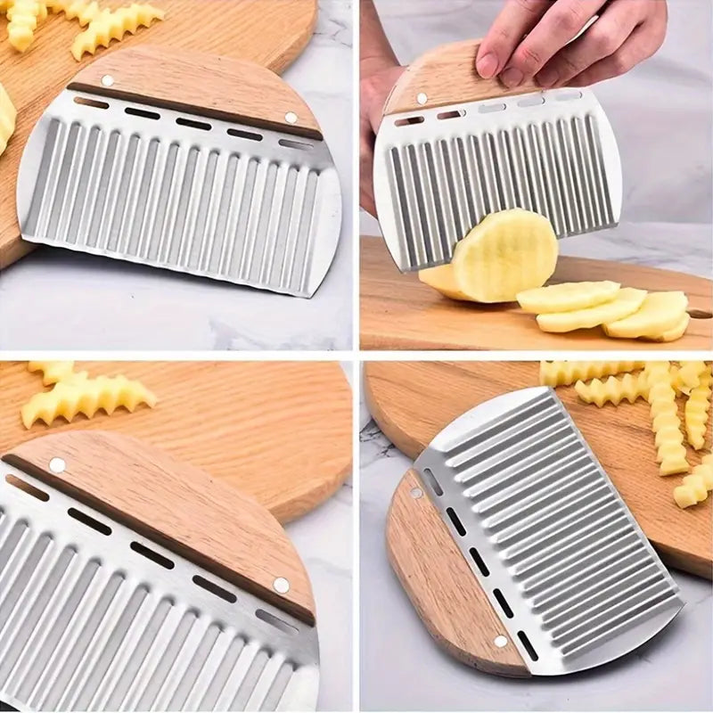 1pc JATEN Stainless Steel Crinkle Cutter, Vegetable Chopper for Potato Carrot, Wavy Chips French Fry Slicer, Kitchen Gadget Tool