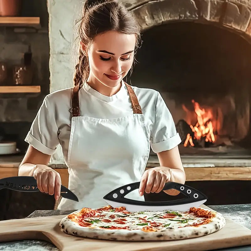 Pizza Cutter, 1pc 12" Pizza Cutter Rocker Blade Stainless Steel Pizza Rocker with Cover Sharp Blade Pizza Knife Dishwasher Safe Kitchen Gadgets Home Essentials