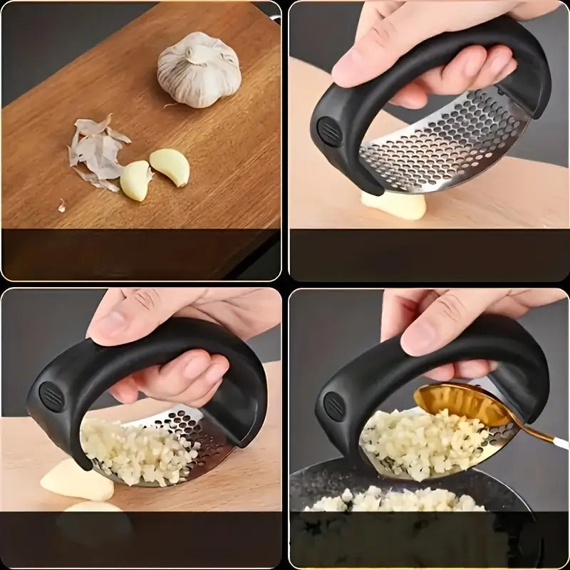 Stainless Steel Garlic Press & Mincer – Ergonomic Soft Handle, Easy-Squeeze & Clean, Professional Kitchen Tool for Effortless Garlic Crushing, Garlic Crusher