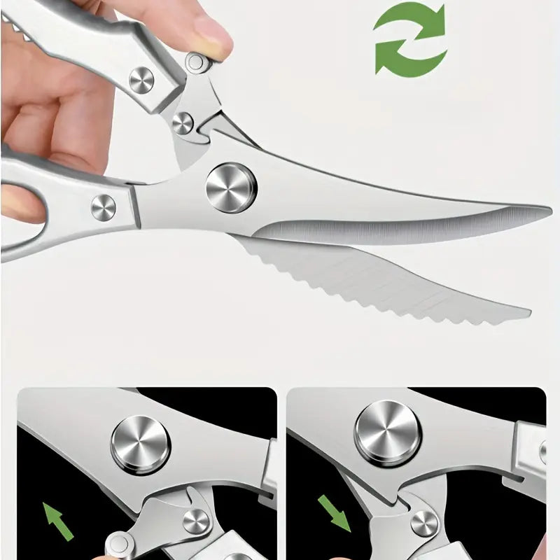 Stainless Steel Heavy-Duty Kitchen Scissors for Poultry, Meat, and Bones - Multi-Functional Food Shears with Ergonomic Handle for Chicken, Duck, and BBQ Prep, Poultry Scissors | Precision Cutting | Stainless Steel Blades