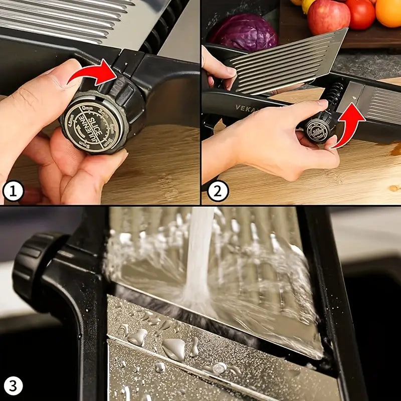 Professional Stainless Steel Mandolin Vegetable Slicer - Adjustable, Ergonomic Design for Precise Slicing of Potatoes, Tomatoes, Carrots & More - Durable & Easy to Clean Kitchen Tool, Vegetable Slicing