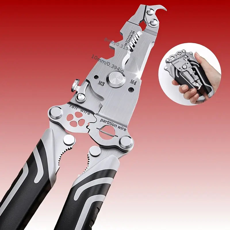 1PC18-in-1 Foldable Wire Stripper Manual Tool for Stripping, Cutting, Wrenching, Holding, Twisting, Pulling Nails, Screwdriver, with Convenient Storage Design, Suitable for Electricians, Home, Construction Sites