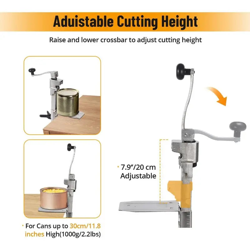 Manual Table Can Opener with 3 Spare Blades, Heavy Duty Commercial Countertop Can Opener, with Stainless Steel Blade and Plated Steel Base, Cast Iron