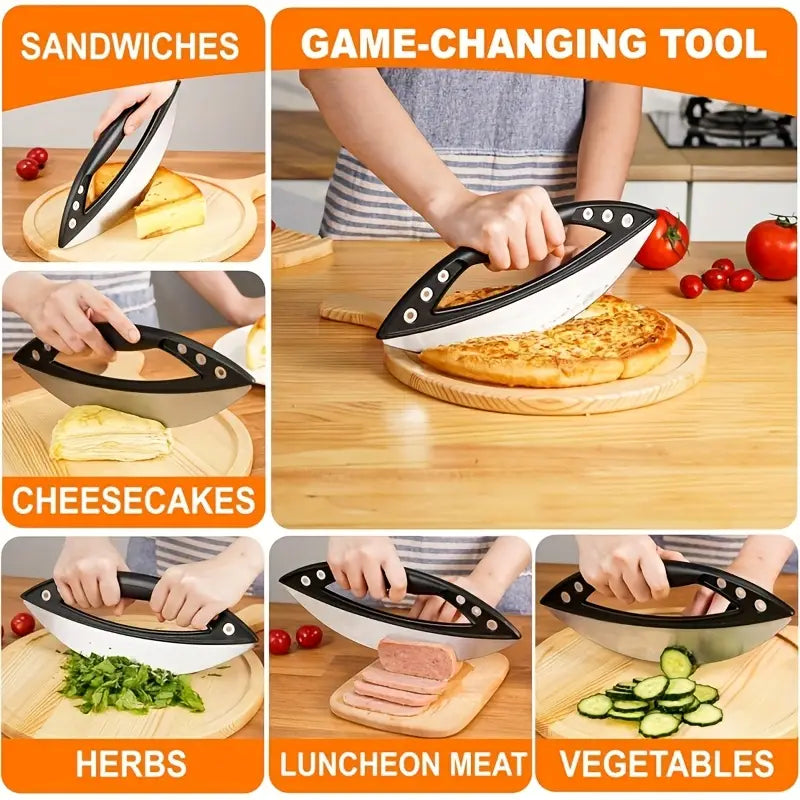 Pizza Cutter, 1pc 12" Pizza Cutter Rocker Blade Stainless Steel Pizza Rocker with Cover Sharp Blade Pizza Knife Dishwasher Safe Kitchen Gadgets Home Essentials