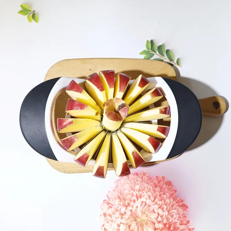 16-Slice Apple Slicer and Corer with Stainless Steel Blades - Durable White & Black Kitchen Tool for Effortless Fruit Prep, Quick Fruit Processor | Ergonomic Design | Robust Handle Construction