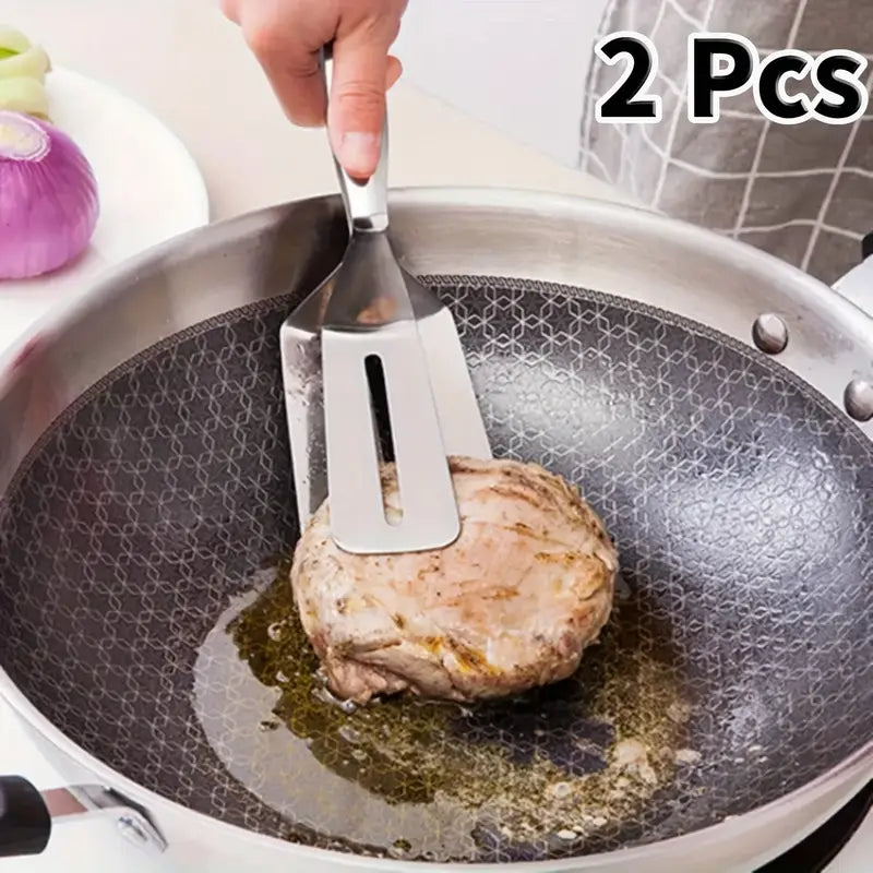 2pcs Stainless Steel Steak Clips, Multi-Functional Food Clip for Fish, Meat, Pizza, Barbecue, Universal Kitchen Utensil, Food Contact Safe