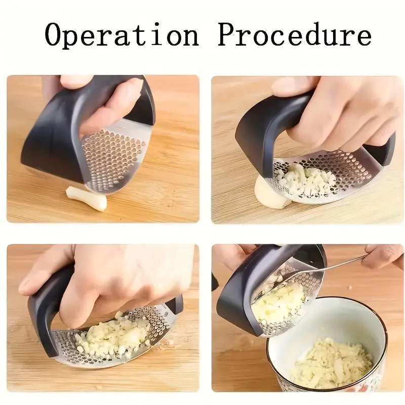 Stainless Steel Garlic Press & Mincer – Ergonomic Soft Handle, Easy-Squeeze & Clean, Professional Kitchen Tool for Effortless Garlic Crushing, Garlic Crusher