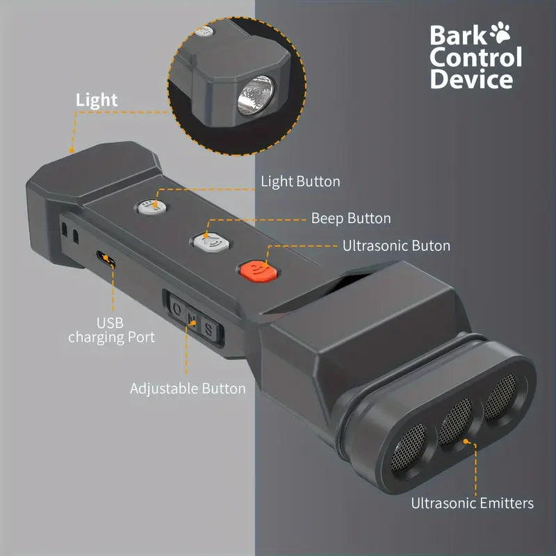 Soundwave technology Dog Repeller, Soundwave technology Barking Stopper, with Beep Bee Sound, with Super Bright Flashlight, 3 Soundwave technology Emitters, USB Rechargeable, Ultra Long Standby