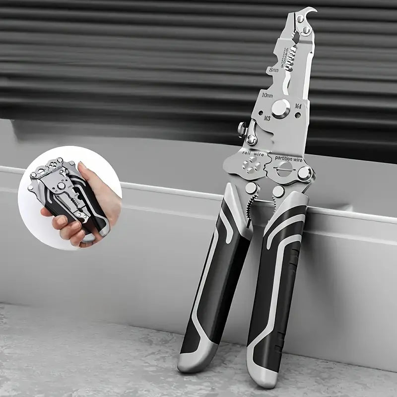 1PC18-in-1 Foldable Wire Stripper Manual Tool for Stripping, Cutting, Wrenching, Holding, Twisting, Pulling Nails, Screwdriver, with Convenient Storage Design, Suitable for Electricians, Home, Construction Sites