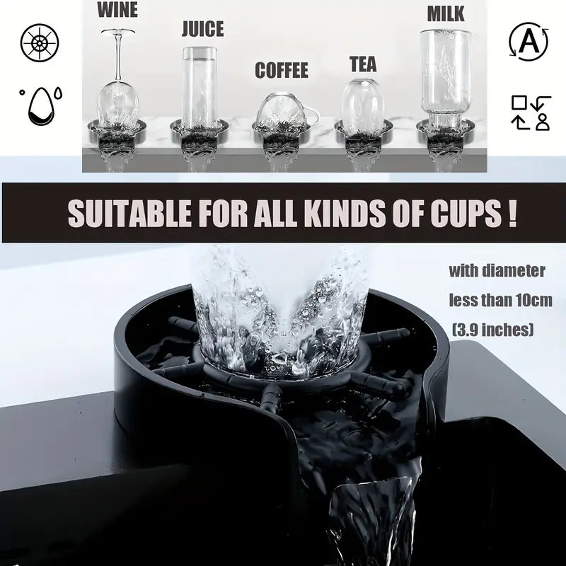 1pc Sink high-pressure household bar counter stainless steel automatic press cup washer, coffee shop no cleaning rinse faucet