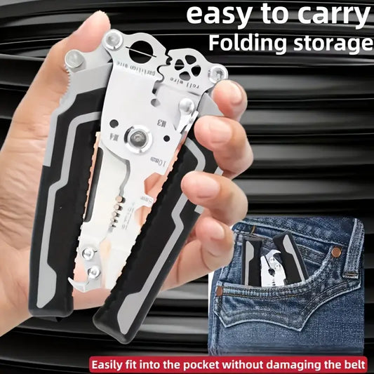 1PC18-in-1 Foldable Wire Stripper Manual Tool for Stripping, Cutting, Wrenching, Holding, Twisting, Pulling Nails, Screwdriver, with Convenient Storage Design, Suitable for Electricians, Home, Construction Sites