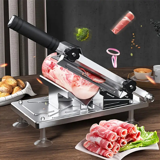 Manual Stainless Steel Slicer with Adjustable Thickness, Multi-Purpose Kitchen Cutter for Meat, Fruits, and Vegetables, Durable Handheld Food Slicing Tool for Home Cooks, Meal Prep, and Restaurant Use