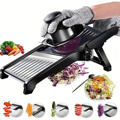 Professional Stainless Steel Mandolin Vegetable Slicer - Adjustable, Ergonomic Design for Precise Slicing of Potatoes, Tomatoes, Carrots & More - Durable & Easy to Clean Kitchen Tool, Vegetable Slicing