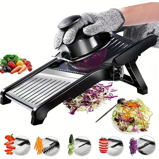 Professional Stainless Steel Mandolin Vegetable Slicer - Adjustable, Ergonomic Design for Precise Slicing of Potatoes, Tomatoes, Carrots & More - Durable & Easy to Clean Kitchen Tool, Vegetable Slicing