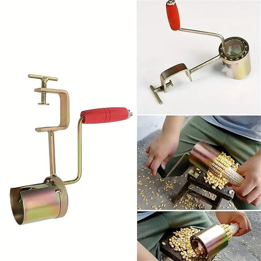 Manual Stainless Steel Corn Peeler Thresher - Hand Crank Corn Cob Stripper and Sheller Tool for BBQ & Outdoor Cooking with Metal Construction and Power-Free Operation