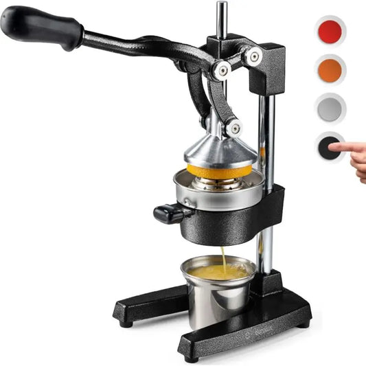 Cast Iron Citrus Juicer Extra Large Commercial Grade Manual Hand Press Heavy Duty Countertop Squeezer for Fresh Orange Juice Bonus Stainless Steel Cup Black, Kitchen Juicer, Home Juicing, Sturdy Construction, Heavyduty Design, Highquality Materials