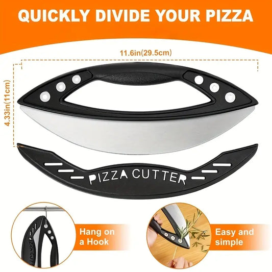 Pizza Cutter, 1pc 12" Pizza Cutter Rocker Blade Stainless Steel Pizza Rocker with Cover Sharp Blade Pizza Knife Dishwasher Safe Kitchen Gadgets Home Essentials