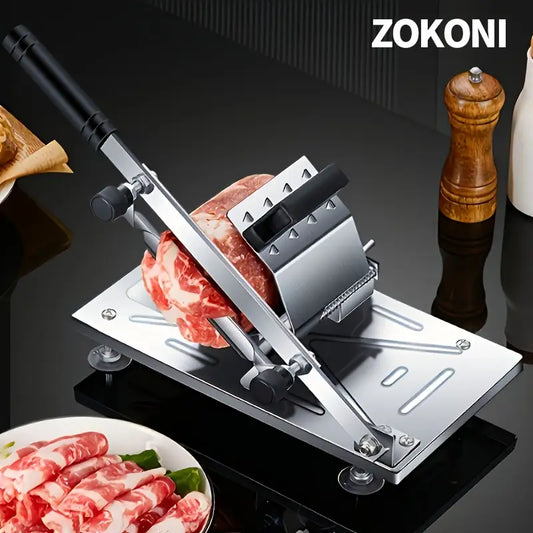 Manual Stainless Steel Slicer with Adjustable Thickness, Multi-Purpose Kitchen Cutter for Meat, Fruits, and Vegetables, Durable Handheld Food Slicing Tool for Home Cooks, Meal Prep, and Restaurant Use