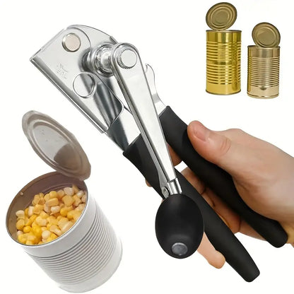 Can Opener with Lever | Stainless Steel Construction, Non-Slip Grip - Commercial & Home Kitchen Use - Easy Can Opening Tool for Restaurants, Households - Durable Can Opener for Heavy-Duty Cans & Bottles
