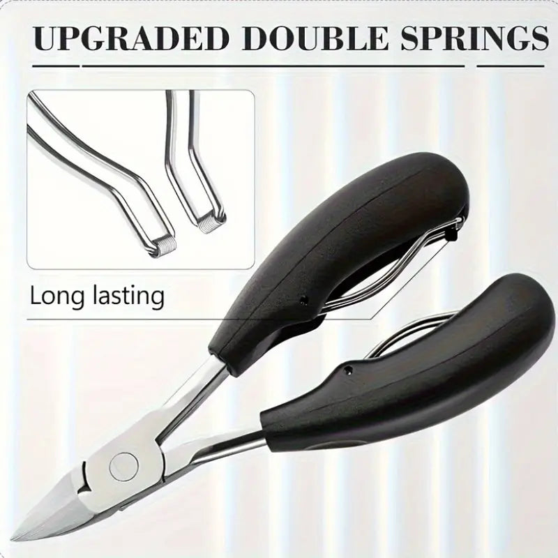 Nail Care Kit for Ingrown & Thick Toenails - Heavy-Duty Clippers Set with Nail File, Cuticle Nippers, and Grooming Tools - Classic Black Handles for Men, Women, Seniors