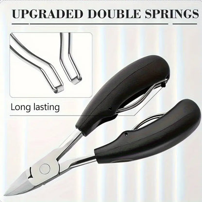 Nail Care Kit for Ingrown & Thick Toenails - Heavy-Duty Clippers Set with Nail File, Cuticle Nippers, and Grooming Tools - Classic Black Handles for Men, Women, Seniors
