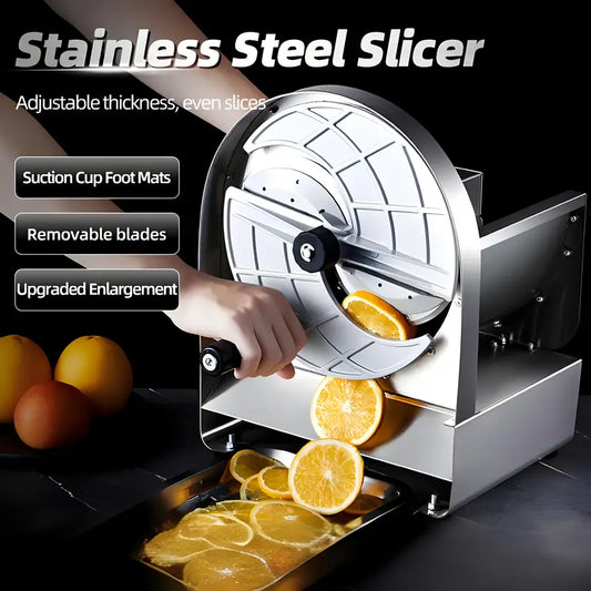 Stainless Steel Heavy-Duty Manual Vegetable & Fruit Slicer - No Electricity Needed, Sharp Blades - for Potatoes, Carrots, Cucumbers, Apples, Tomatoes - Compact Kitchen Tool for Home & Professional Kitchens - Easy to Clean & Rust-Resistant