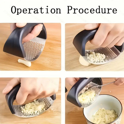 Stainless Steel Garlic Press & Mincer – Ergonomic Soft Handle, Easy-Squeeze & Clean, Professional Kitchen Tool for Effortless Garlic Crushing, Garlic Crusher