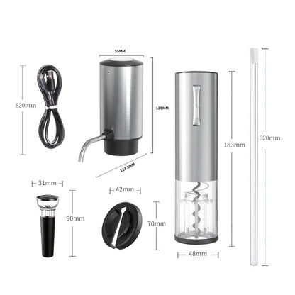All-in-1 Electric Wine Opener Set - Automatic Rechargeable Corkscrew for Wine Bottles with Foil Cutter, Wine Aerator & Vacuum Stopper
