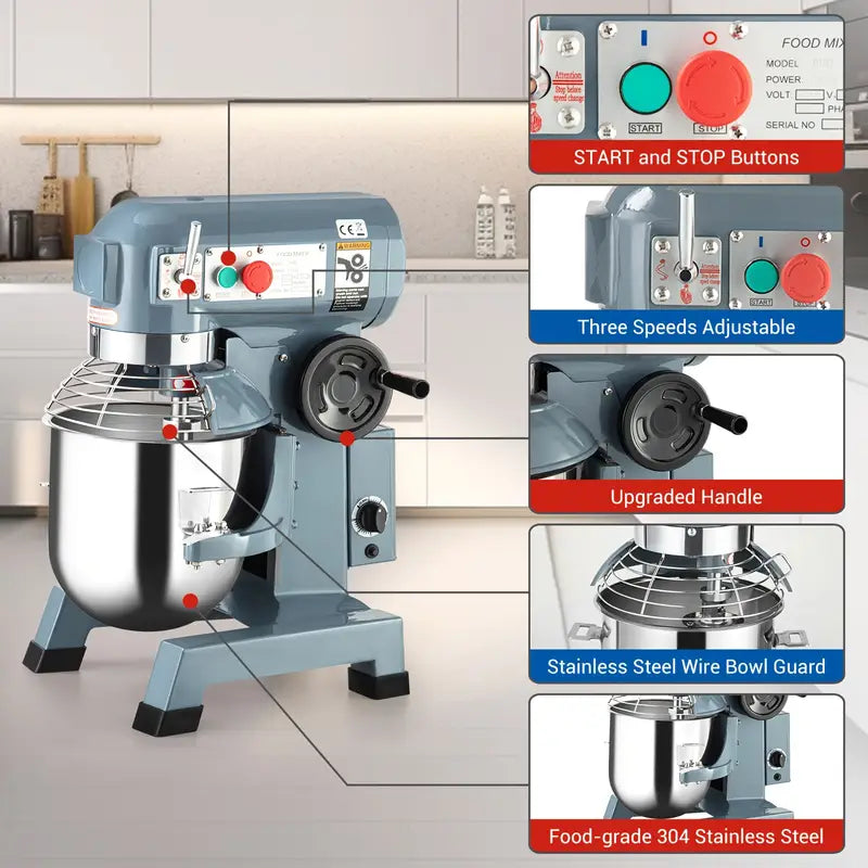 Commercial Food Mixer 30Qt With Timing Function, 3 Speeds Adjustable, Stainless Steel Bowl Stand Mixer With Safety Guard, Premium For Schools Bakeries Restaurants Pizzerias