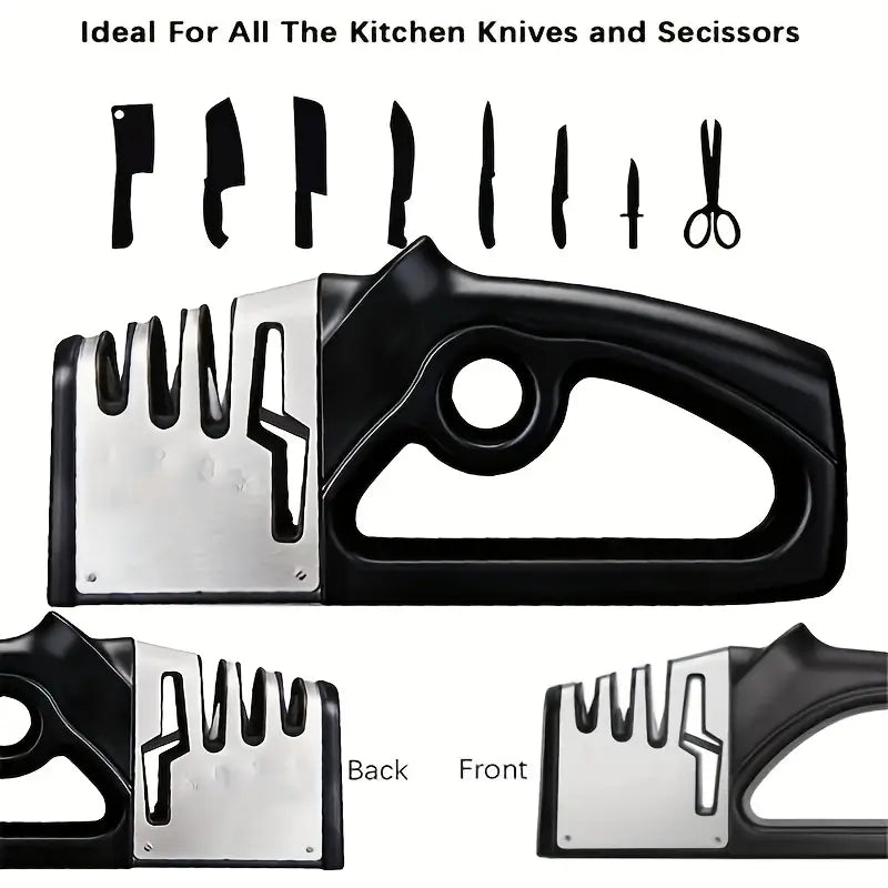 4-in-1 Professional Knife and Scissors Sharpener | Quick, Easy, and Efficient Tungsten Carbide Sharpening System, Non-Slip Base, Uncharged Operation, Kitchen Tool for Various Blades