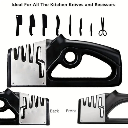 4-in-1 Professional Knife and Scissors Sharpener | Quick, Easy, and Efficient Tungsten Carbide Sharpening System, Non-Slip Base, Uncharged Operation, Kitchen Tool for Various Blades