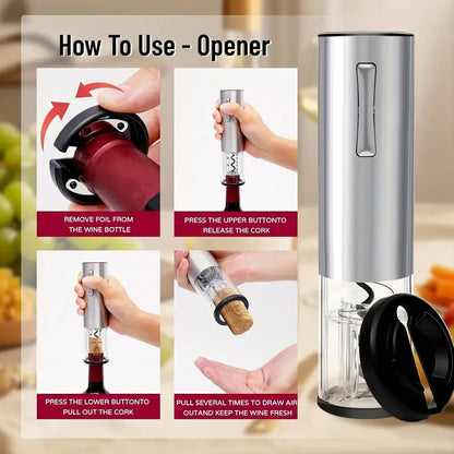 All-in-1 Electric Wine Opener Set - Automatic Rechargeable Corkscrew for Wine Bottles with Foil Cutter, Wine Aerator & Vacuum Stopper