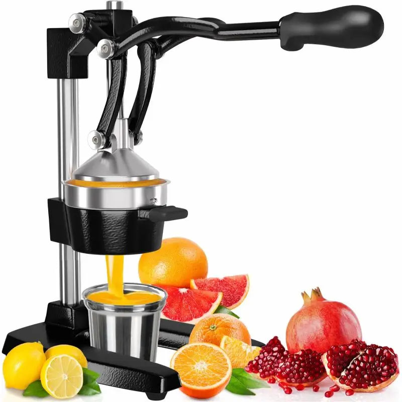 Cast Iron Citrus Juicer Extra Large Commercial Grade Manual Hand Press Heavy Duty Countertop Squeezer for Fresh Orange Juice Bonus Stainless Steel Cup Black, Kitchen Juicer, Home Juicing, Sturdy Construction, Heavyduty Design, Highquality Materials