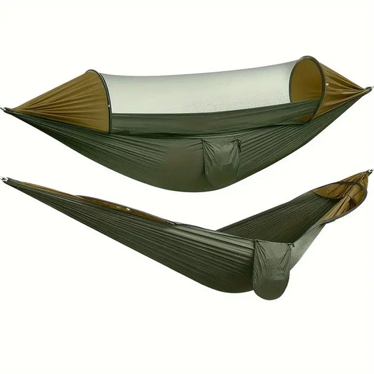 Nylon Quick-Deploy Hammock with Mosquito Net - Perfect for Outdoor Camping, Backpacking & Hiking