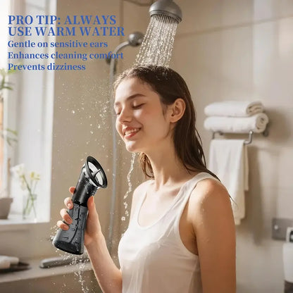 3-Speed Electric Ear Wax Removal System Pro | Hydraulic Ear Cleaner Kit with Water Temp Sensor & Visual Waste Tank - Rechargeable USB, Dry/Dirty Storage, Nozzle Belt, Medical-Grade Home Care