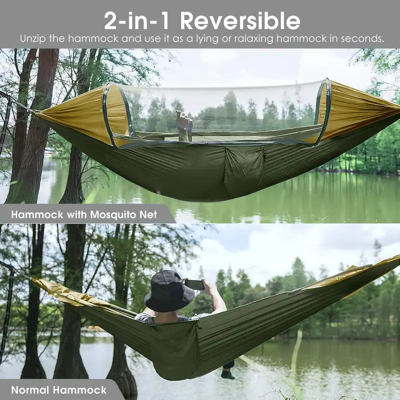 Nylon Quick-Deploy Hammock with Mosquito Net - Perfect for Outdoor Camping, Backpacking & Hiking