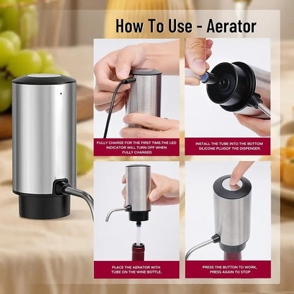 All-in-1 Electric Wine Opener Set - Automatic Rechargeable Corkscrew for Wine Bottles with Foil Cutter, Wine Aerator & Vacuum Stopper