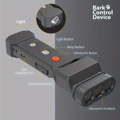 Soundwave technology Dog Repeller, Soundwave technology Barking Stopper, with Beep Bee Sound, with Super Bright Flashlight, 3 Soundwave technology Emitters, USB Rechargeable, Ultra Long Standby